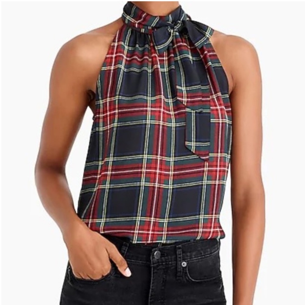J. Crew Tie-Neck Top in Tartan Plaid Size 10